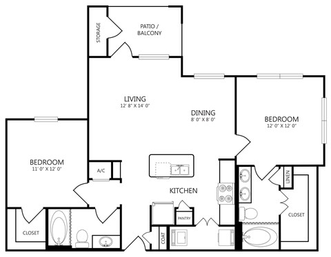 A black and white image of a house floor plan.